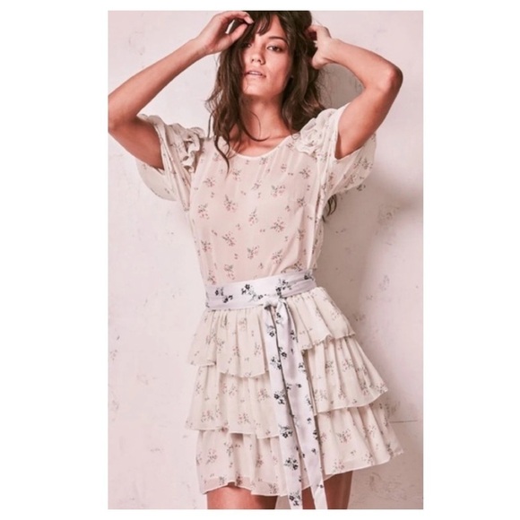 LoveShackFancy Cata Mini Dress Floral Sheer Ruffle Silk Sheer Shortbread - Picture 15 of 16